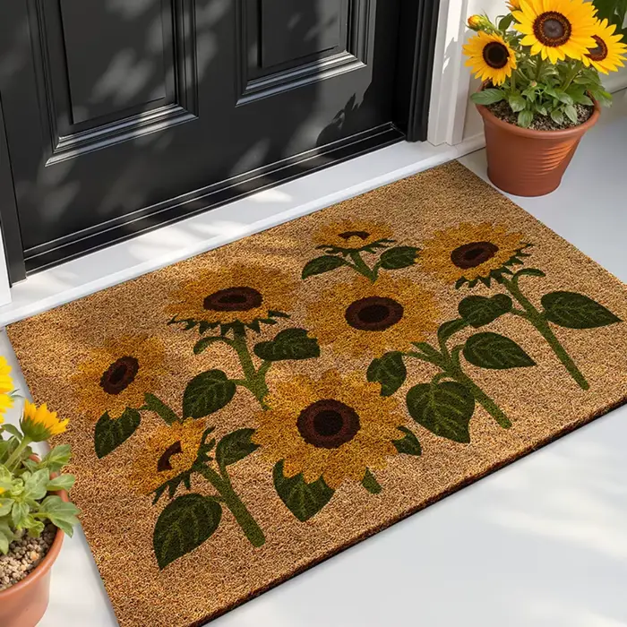 Paillasson imprimé tournesol, tapis lavable non en fibre de coco pour porche, patio, entrée intérieu