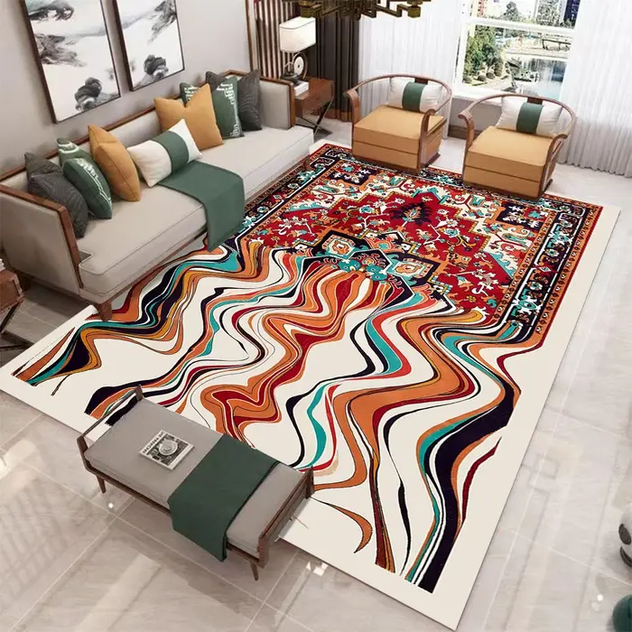 Tapis Bohème à Motifs Persans pour Salon et Chambre à Coucher