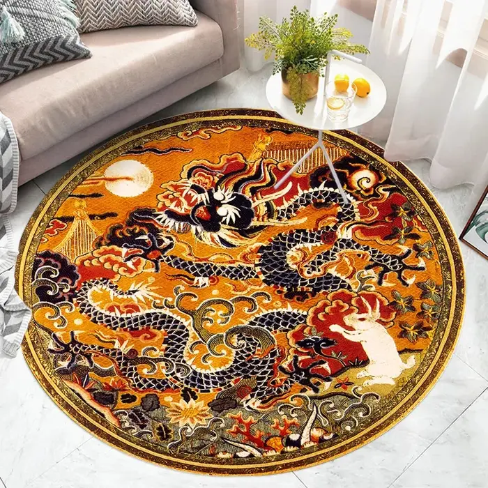 Tapis rond avec motifs de dragon chinois traditionnels