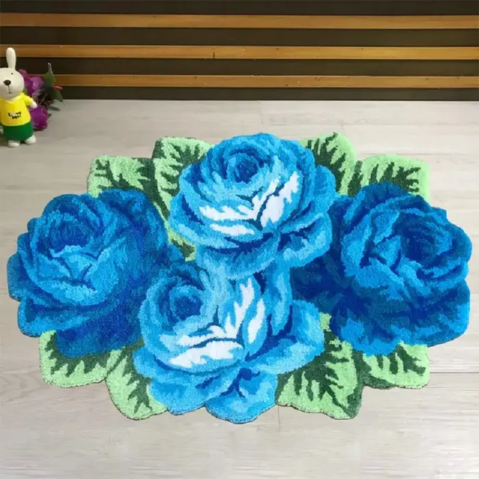Tapis à fleurs touffeté en peluche douce, motif rose, pour chambre, salon, porte, salle de bain, bleu/violet/rouge/rose, décoration intérieure