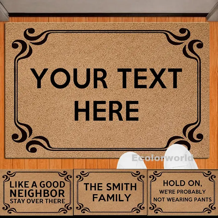 Tapis de bienvenue en PVC personnalisé, polymère de texte personnalisé, porte d'entrée extérieure, t