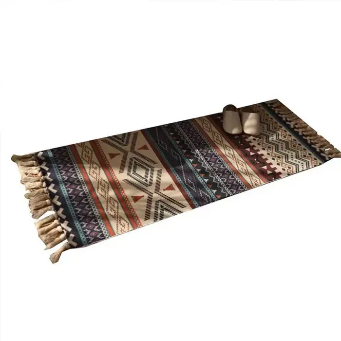 Tapis à carreaux Vintage en coton tissé pour la maison