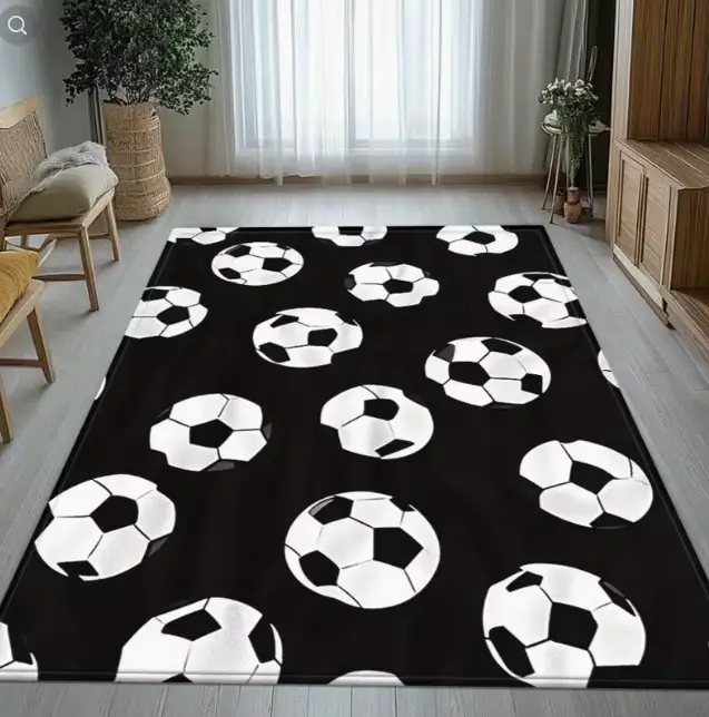 Tapis de maison imprimé ballon de Football noir et blanc, adapté à la chambre à coucher, salon, cuis