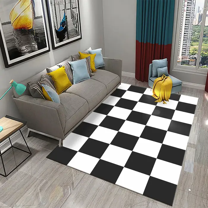 Tapis à carreaux en damier noir et blanc
