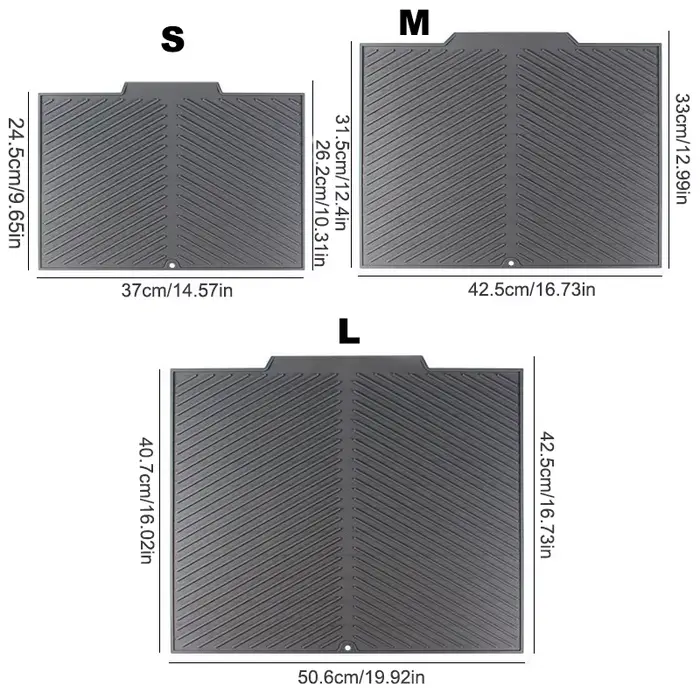 Tapis de séchage de vaisselle en silicone avec rebord de drainage intégré