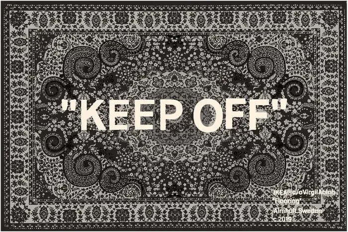 Tapis Paisley inspiré de Virgil Abloh « KEEP OFF » à motif noir et blanc