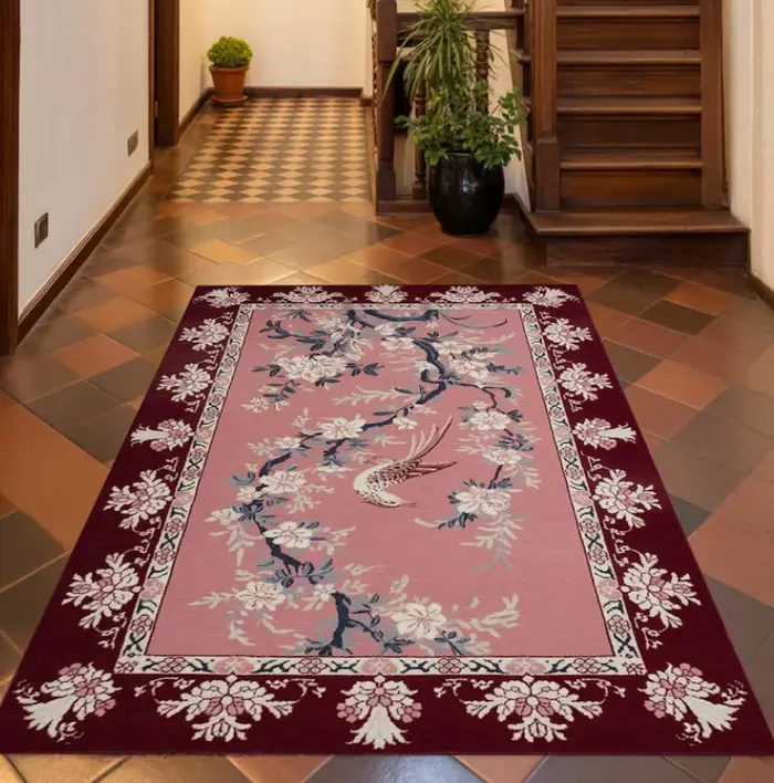 Tapis d'intérieur Midnight Sakura, bleu marine, motif fleurs de cerisier, lavable en machine, antidé