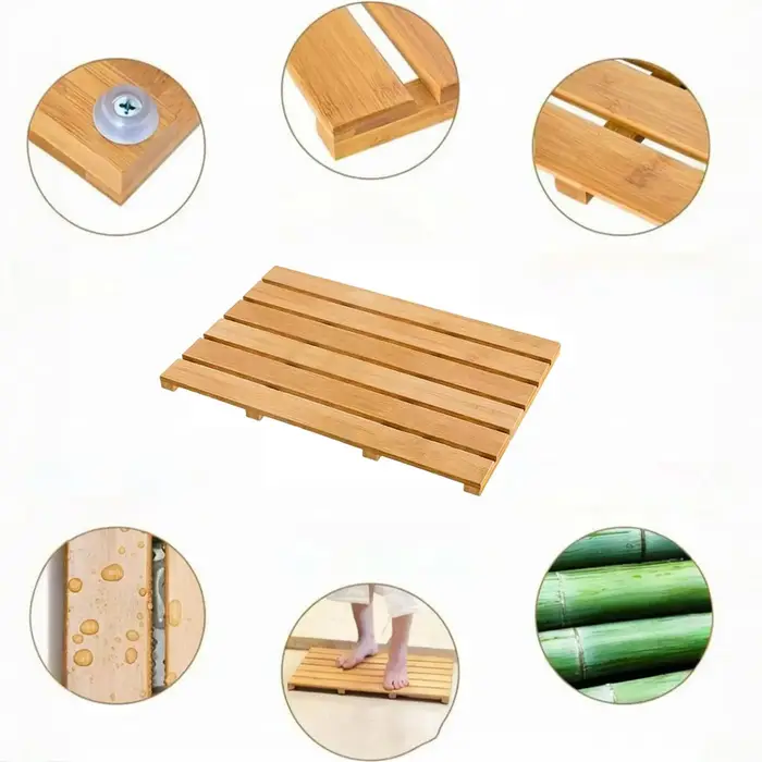Tapis de bain en bambou imperméable pour intérieur et extérieur