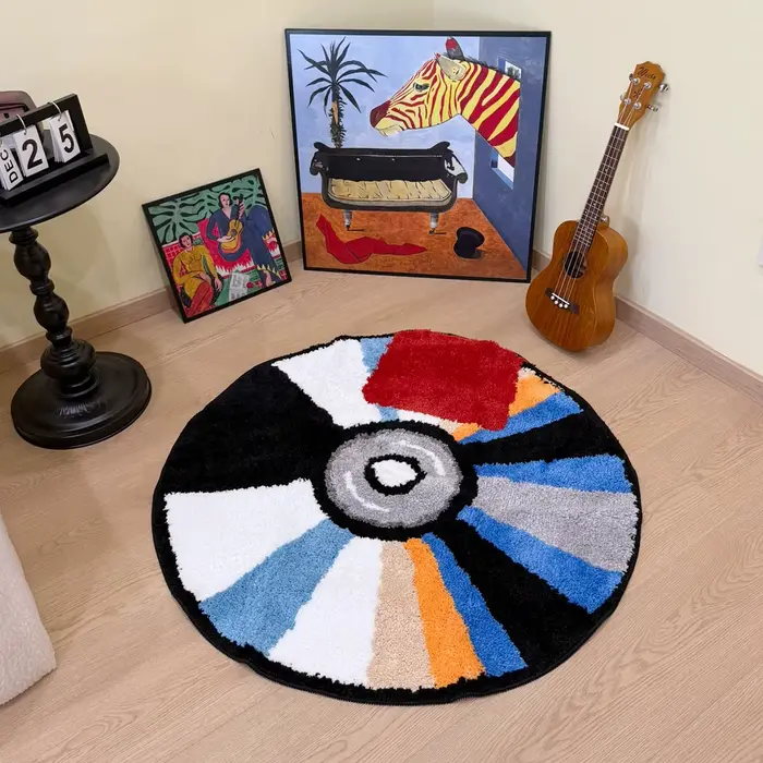 Tapis floqué touffeté rond vibrant en forme de CD