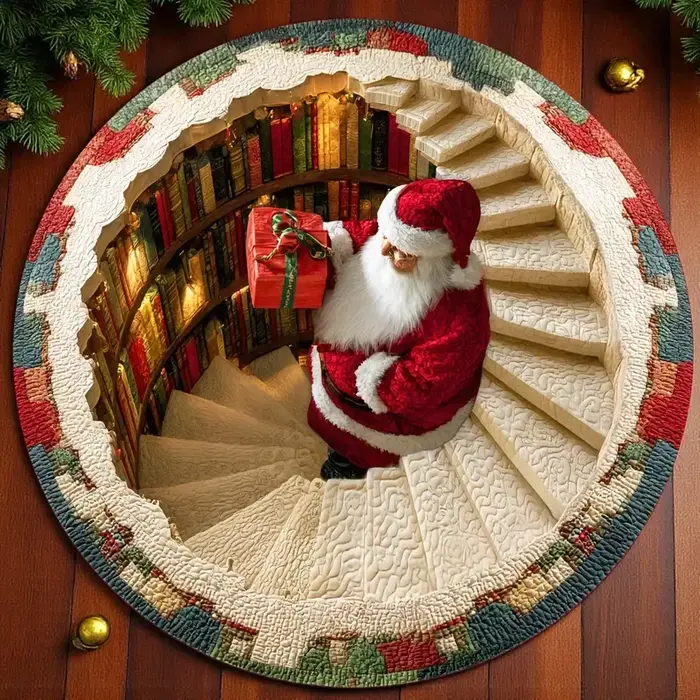 Tapis rond de noël en 3D, effet d'illusion imprimé, décoration de vacances, arbre de noël, salon, dé