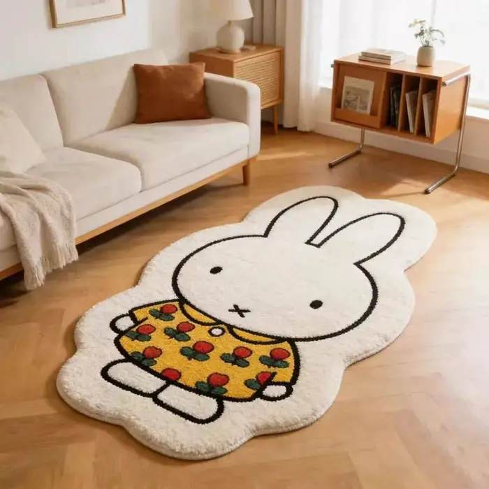 Tapis de sol Miffy en imitation cachemire, antidérapant, pour chambre à coucher, tapis doux pour la décoration intérieure, protection du sol domestique