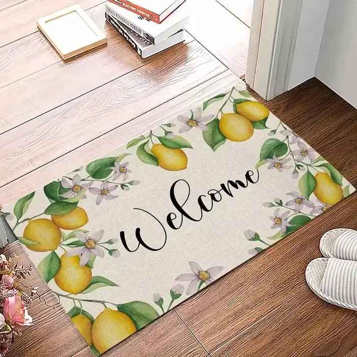 VIKAMA Tapis de bienvenue d'été à motif de fleurs de citron, antidérapant, lavable, pour intérieur e