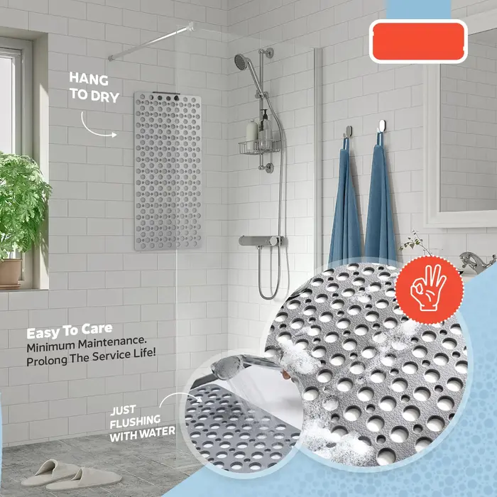 Tapis de bain et de douche antidérapant avec ventouses et trous de drainage