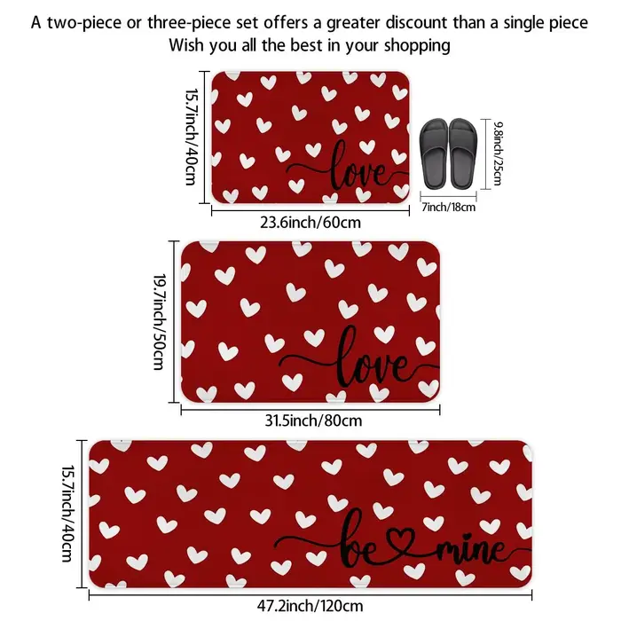 Ensemble de tapis de cuisine pour la Saint-Valentin, tapis de couloir de cuisine, avec petits cœurs