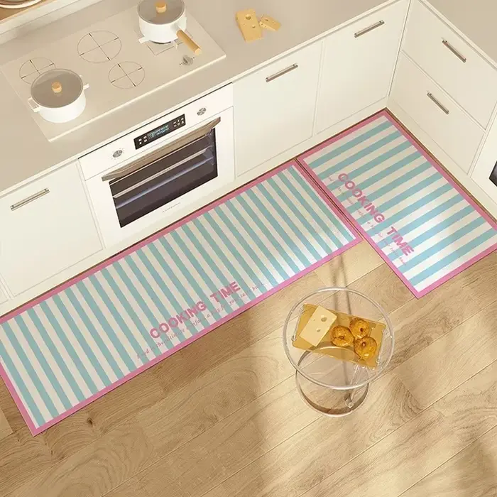 Tapis pour tapis de sol de cuisine, en cuir Pvc, imperméable, antidérapant, Long, rose, doux, décoration de la maison,