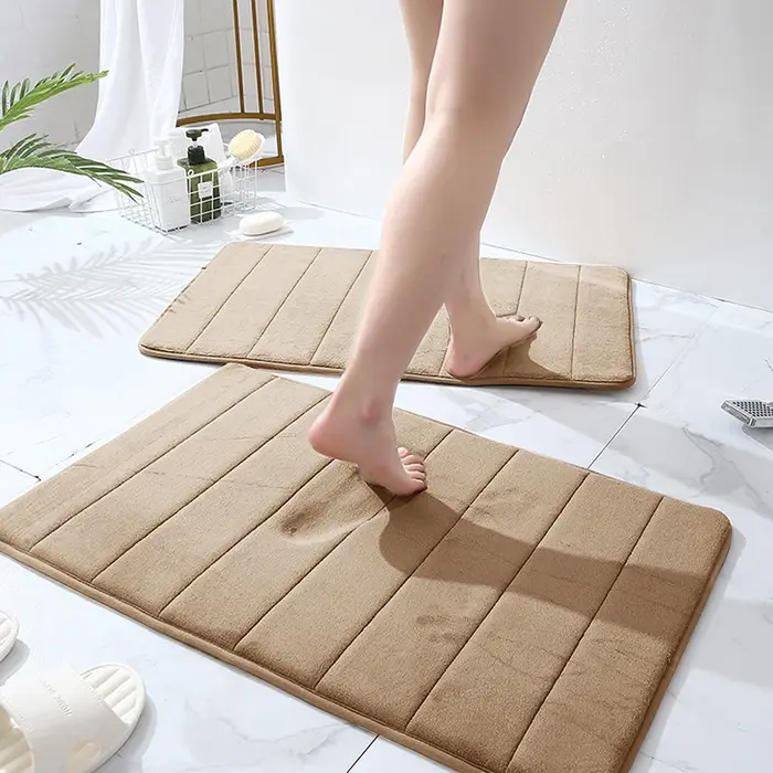 Ensemble de tapis de salle de bain en mousse à mémoire de forme, antidérapant, Extra doux, absorbant l'eau, lavable en Machine et sec, pour sol de baignoire, Beige
