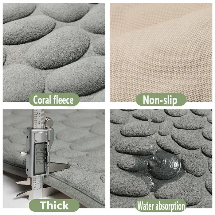 Tapis de bain en mousse à mémoire de forme pour salle de bain, lavabo, côté baignoire, salle de douche et paillasson avec pavé en relief