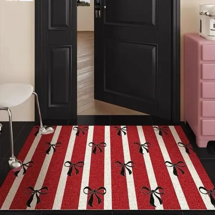 Tapis rayé à nœud pour décoration de chambre de fille, tapis à bobine, décoration de chambre à coucher, Simple et généreux, salle de bains, cuisine, balcon, tapis antidérapant