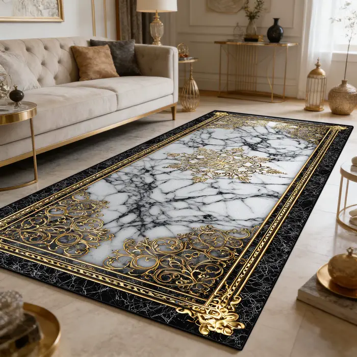 Tapis long en marbre de luxe, décoration européenne, tapis de salon, tapis moelleux et doux, tapis d