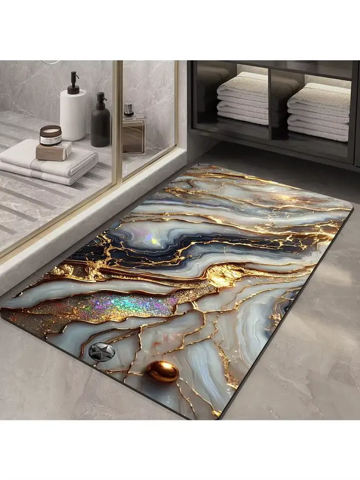Tapis de bain en marbre noir or irisé