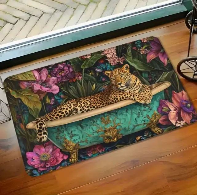 Tapis de sol en flanelle imprimé léopard