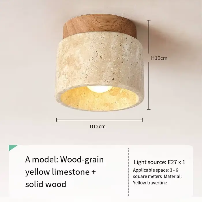 Plafonnier rond en bois travertin unique, rétro crémeux et Wabi du milieu du siècle – Style Sabi, id