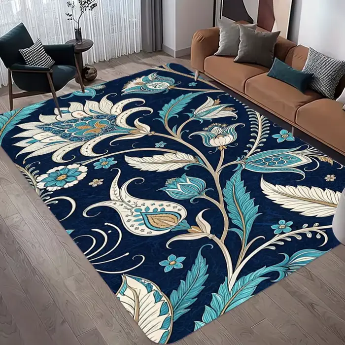 Tapis d'intérieur bleu foncé vintage à imprimé floral ethnique Paisley, antidérapant, doux, pour sal