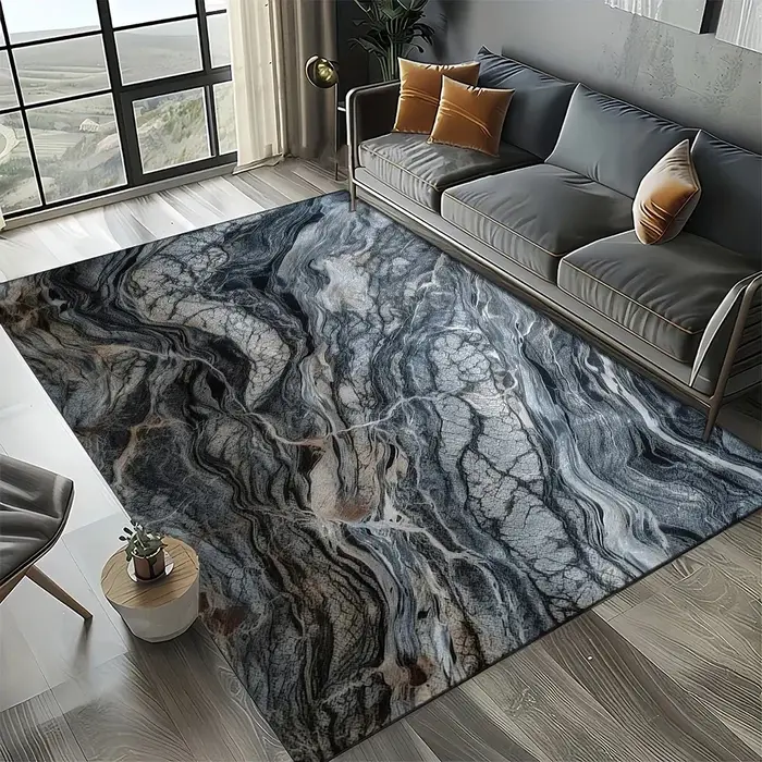 Tapis de luxe en marbre noir blanc or