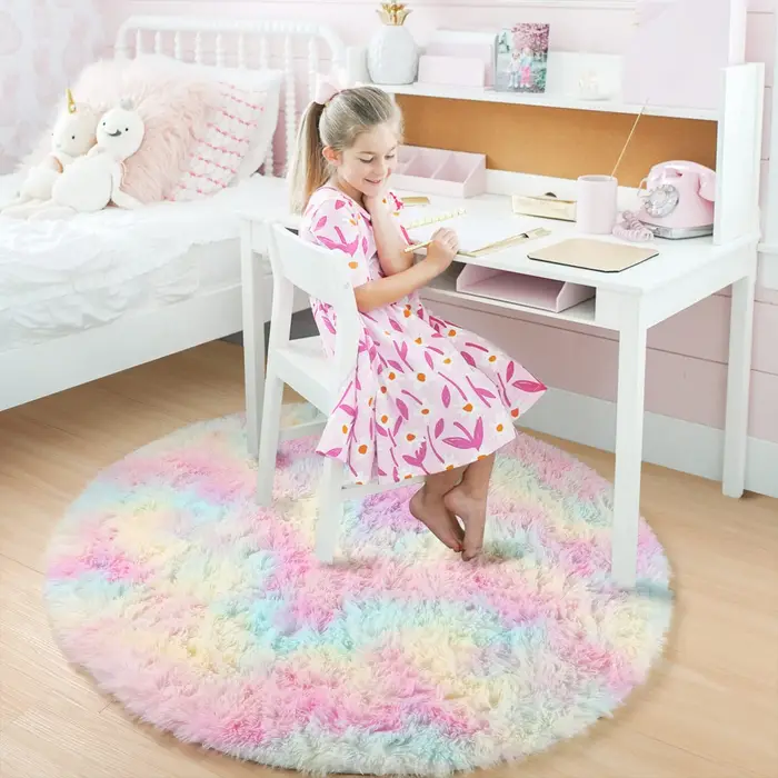 Vikama arc-en-ciel moelleux tapis rond pour filles chambre décor à la maison coloré Pastel Shag cercle doux mignon flou