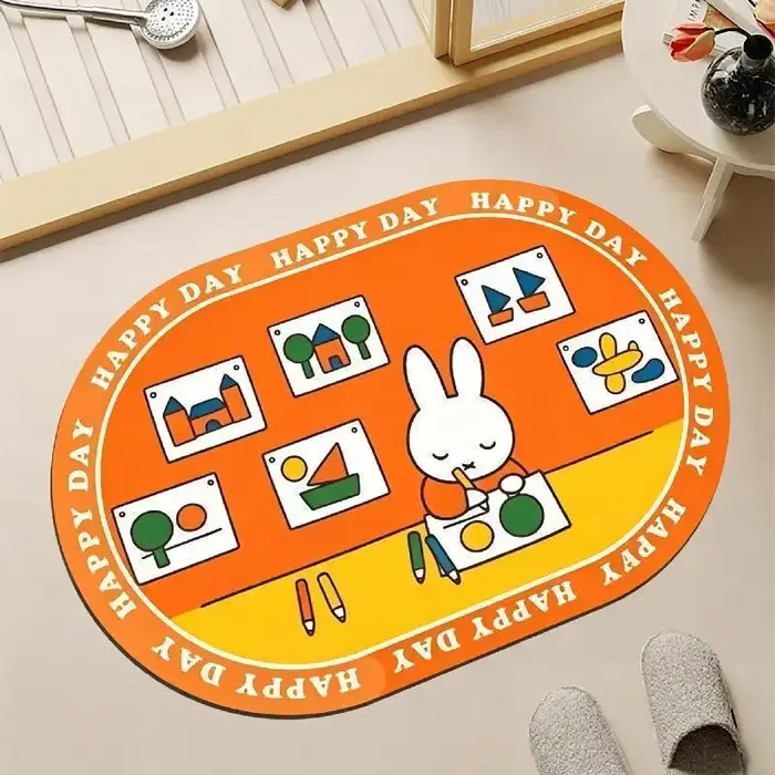Tapis de sol Kawaii Miffy, tapis de sol de salle de bain mignon avec motif de dessin animé Miffy, tapis de sol absorbant et antidérapant pour salle de bain.