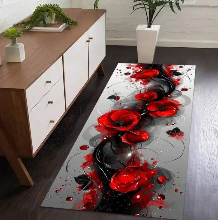 Tapis Long à motif de Rose rouge