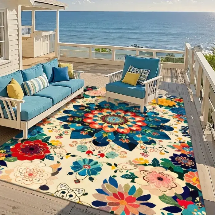 Nouveau tapis de patio extérieur aux motifs floraux vibrants