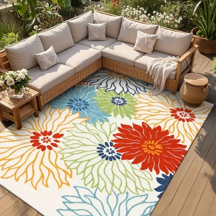 Nouveau tapis de patio extérieur aux motifs floraux vibrants