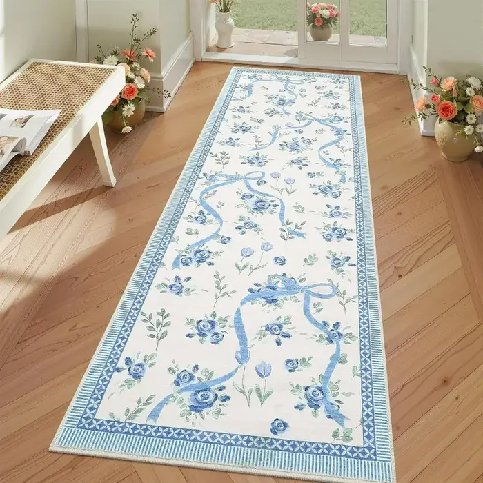 Tapis floral rose à nœuds multicolores