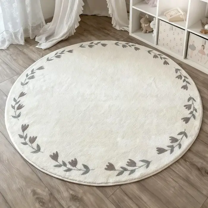 Tapis rond à fleurs, tapis moelleux et doux, tapis antidérapant pour chambre d'enfant, tapis de jeu,