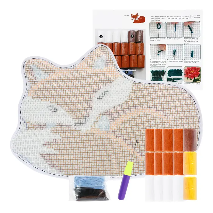 Kit de tapis crocheté au crochet (Latch Hook) DIY, motif renard, pratique pour les enfants, les adul