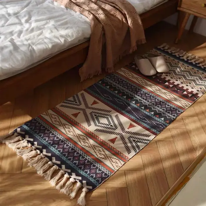 Tapis à carreaux Vintage en coton tissé pour la maison