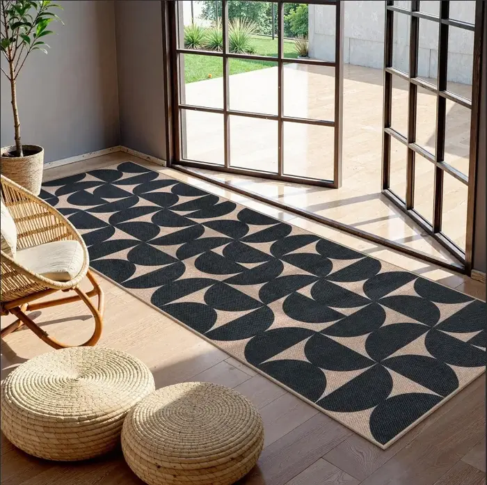 Tapis de couloir géométrique moderne noir beige japonais