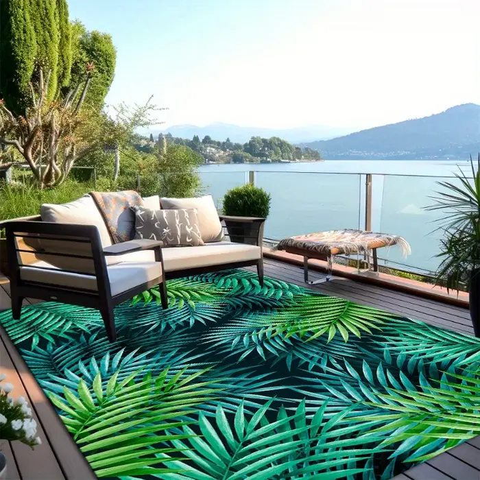 Tapis d'extérieur VIKAMA en feuilles de palmier tropicales