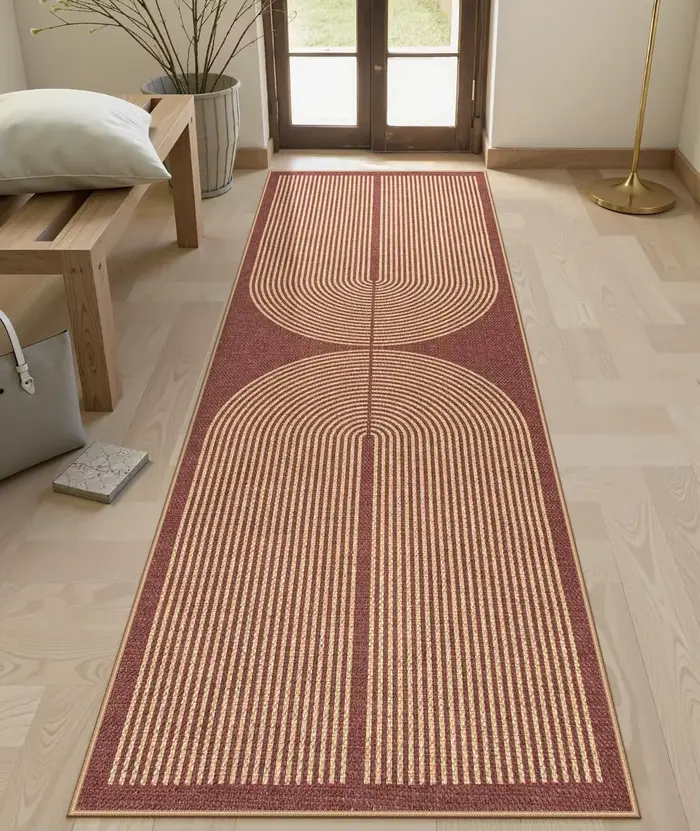 Tapis de chemin d'art à géométrie moderne, minimaliste, couleur unie, motif d'ondulation, pour chamb