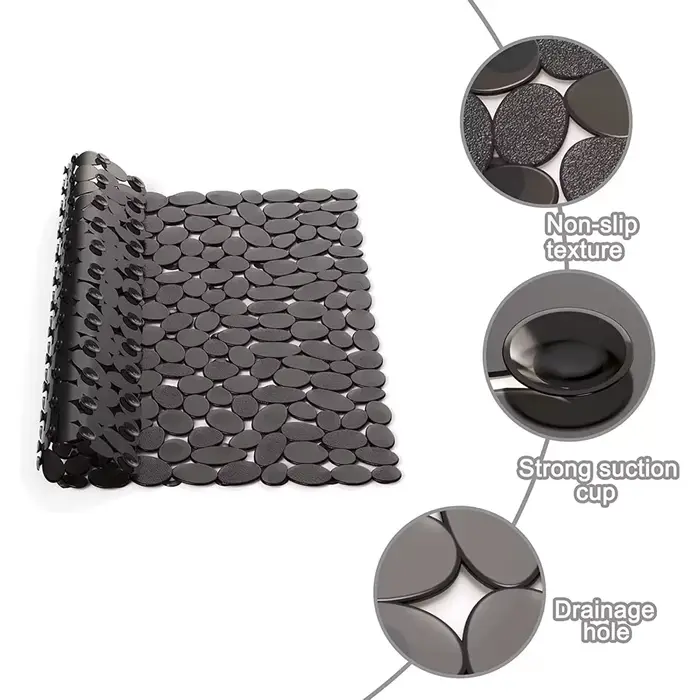 Tapis de douche carré avec ventouses et trous de vidange