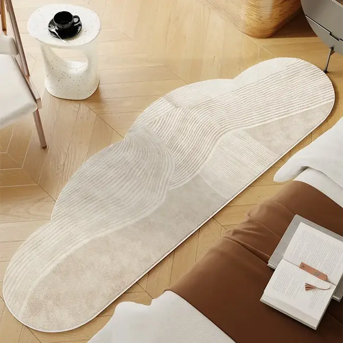Tapis de chambre à coucher, tapis de sol long pour chevet, tapis de forme irrégulière, tapis de styl
