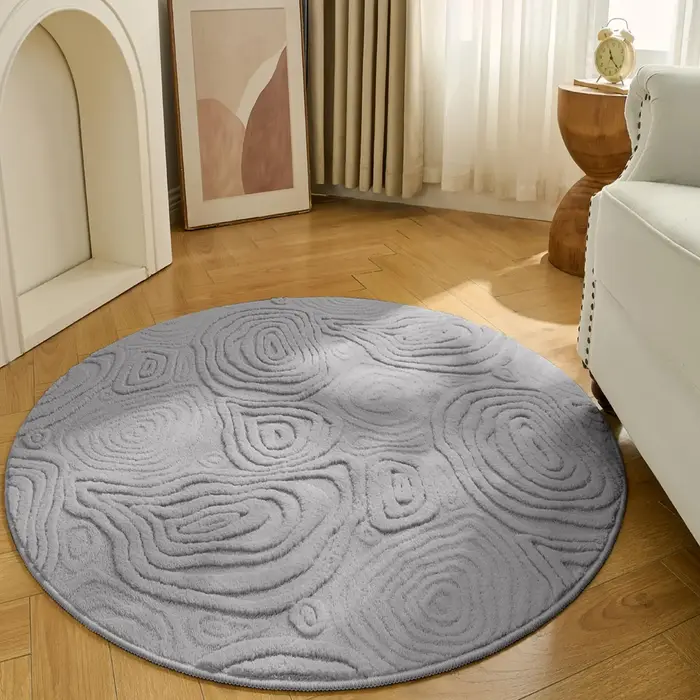 Tapis rond géométrique 3D – Polyester doux à poils longs et courts, lavable et antidérapant, tapis circulaire moderne pour salon, chambre, chambre d'enfant 60-120 cm