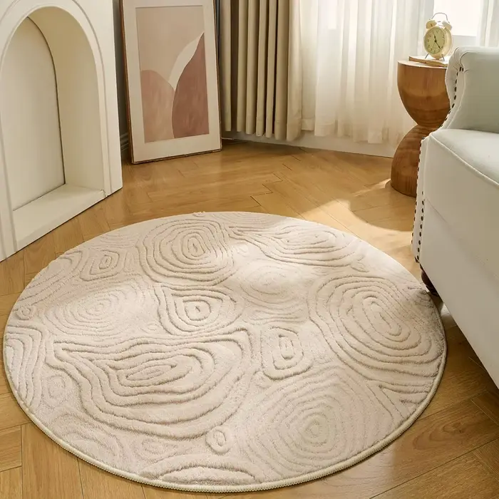 Tapis rond géométrique 3D – Polyester doux à poils longs et courts, lavable et antidérapant, tapis circulaire moderne pour salon, chambre, chambre d'enfant 60-120 cm