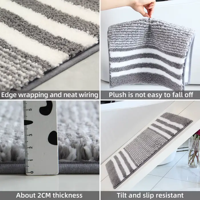 Ensemble de tapis de salle de bain rayé en microfibre