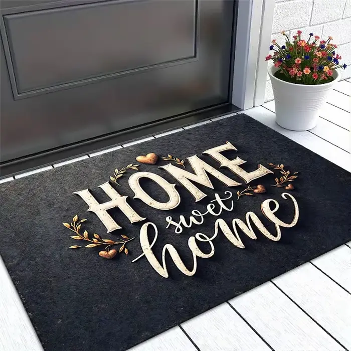 Tapis de sol rustique « Home Sweet Home » bleu à texture bois