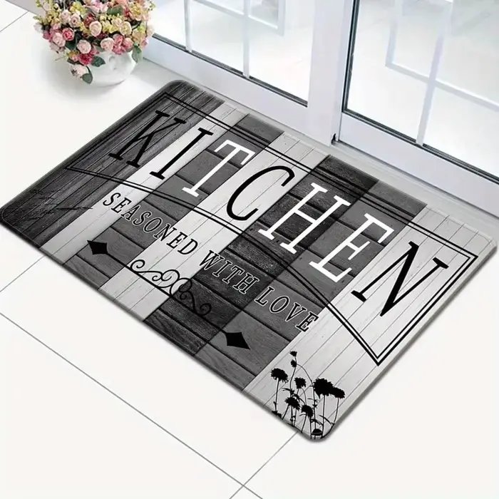 Tapis d'entrée VIKAMA en bois rustique à motif floral
