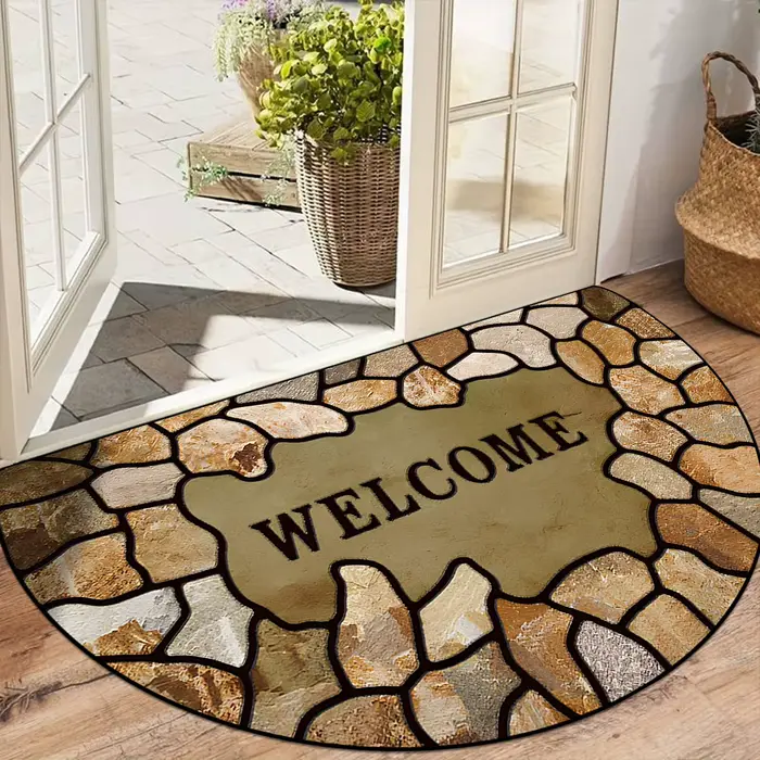 Tapis d'entrée antidérapant, résistant à la saleté, résistant à l'usure, semi-circulaire, imitation