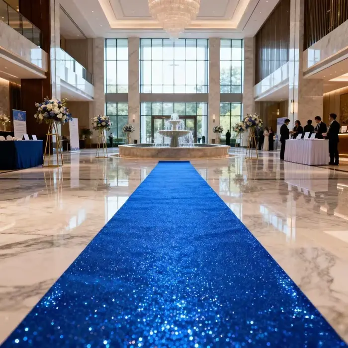 Tapis bleu élégant, tapis de défilé brillant