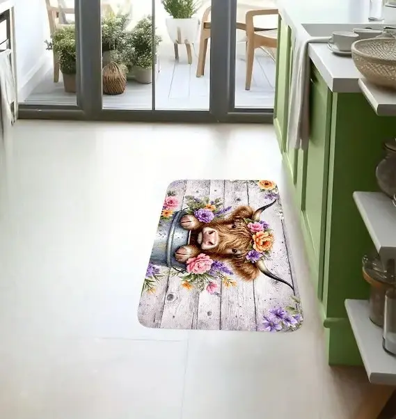 Tapis long de cuisine à motif vache floral, style ethnique, pour salon, salle à manger, cuisine et p